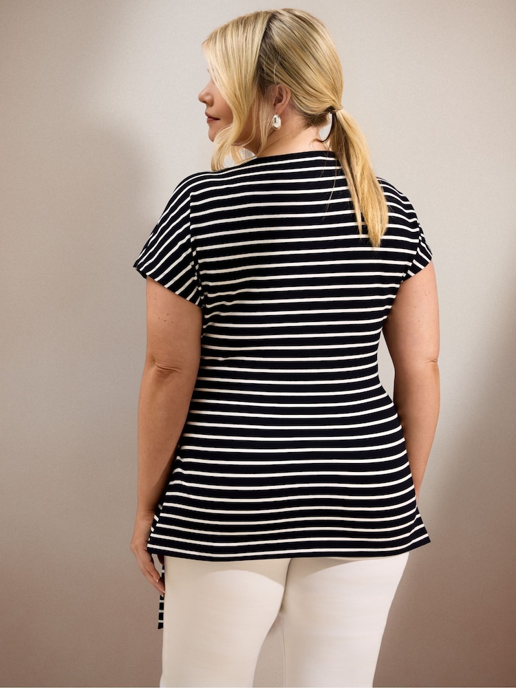 Live Unlimited Blue Stripe Jersey Side Tie Top - Image 2 of 5