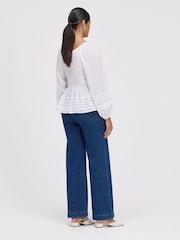Finery White Jennie Shirred Long Sleeve Cotton Top - Image 4 of 4