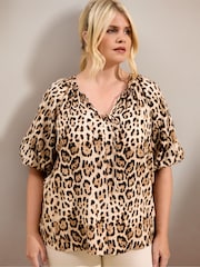 Live Unlimited Animal Animal Print Tie Front Puff Sleeve Blouse - Image 2 of 4