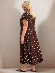 Live Unlimited Brown Polka Dot Print Midaxi Shirt Dress - Image 4 of 6