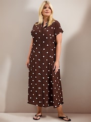 Live Unlimited Brown Polka Dot Print Midaxi Shirt Dress - Image 5 of 6