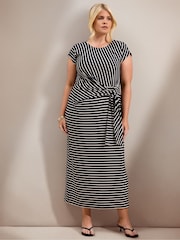 Live Unlimited Blue Petite Stripe Jersey Side Tie Maxi Dress - Image 1 of 6