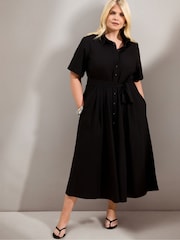 Live Unlimited Black Cotton Poplin Short Sleeve Maxi Shirtdress - Image 1 of 6