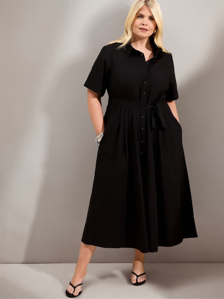 Live Unlimited Black Cotton Poplin Short Sleeve Maxi Shirtdress - Image 1 of 6 Live Unlimited Black Cotton Poplin Short Sleeve Maxi Shirtdress - Image 1 of 6