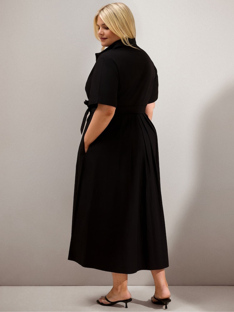 Live Unlimited Black Cotton Poplin Short Sleeve Maxi Shirtdress - Image 2 of 6 Live Unlimited Black Cotton Poplin Short Sleeve Maxi Shirtdress - Image 2 of 6