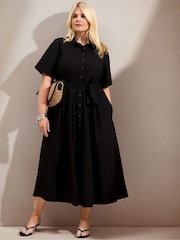 Live Unlimited Black Cotton Poplin Short Sleeve Maxi Shirtdress - Image 4 of 6
