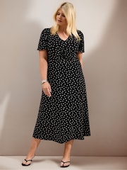 Live Unlimited Black Polka Dot Print Jersey Short Sleeve Midi Dress - Image 1 of 6