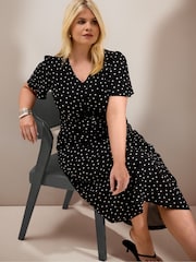 Live Unlimited Black Polka Dot Print Jersey Short Sleeve Midi Dress - Image 2 of 6