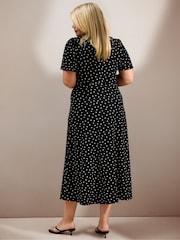 Live Unlimited Black Polka Dot Print Jersey Short Sleeve Midi Dress - Image 5 of 6