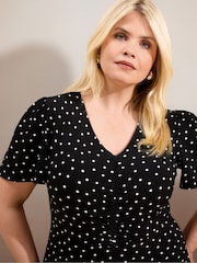 Live Unlimited Black Polka Dot Print Jersey Short Sleeve Midi Dress - Image 6 of 6