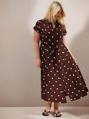 Live Unlimited Brown Polka Dot Print Midaxi Shirt Dress - Image 1 of 6