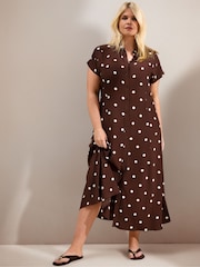 Live Unlimited Brown Polka Dot Print Midaxi Shirt Dress - Image 3 of 6