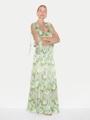 Jigsaw Green Sketch Rose Tie Maxi Dress - Image 1 of 5