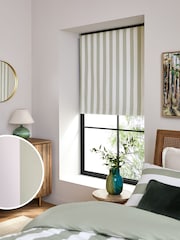 Green/White Stripe Ready Made Blackout Roller Blind - Image 1 of 6
