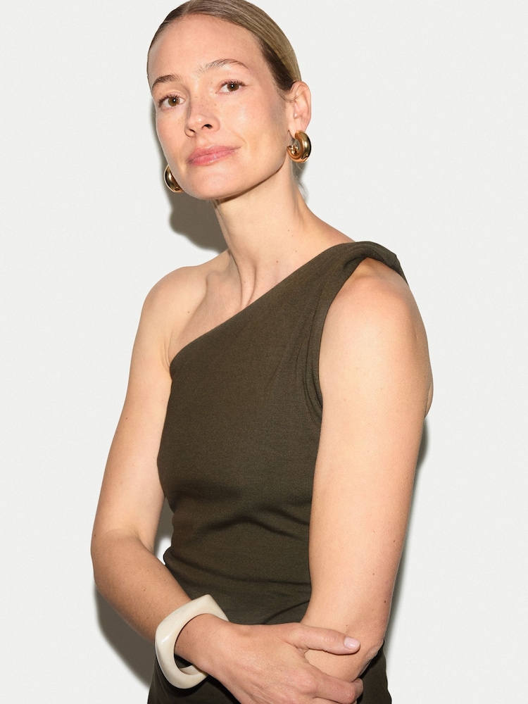 Jigsaw Green One Shoulder Jersey Dress - Image 4 of 4 Jigsaw Green One Shoulder Jersey Dress - Image 4 of 4