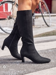 Linzi Black Suede Signature Block Heeled High Leg Boots - Image 1 of 5
