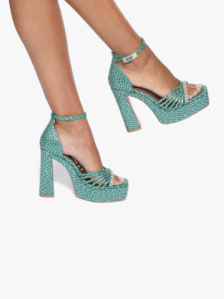Kurt Geiger London Green Crystal Strap Platform Sandals - Image 1 of 5