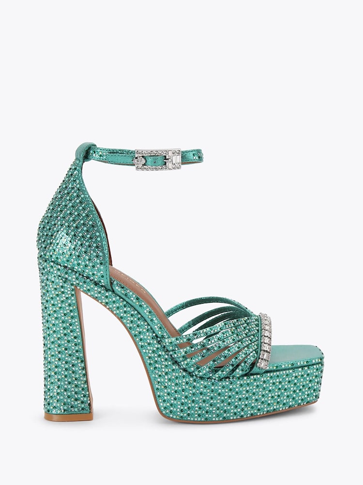 Kurt Geiger London Green Crystal Strap Platform Sandals - Image 2 of 5