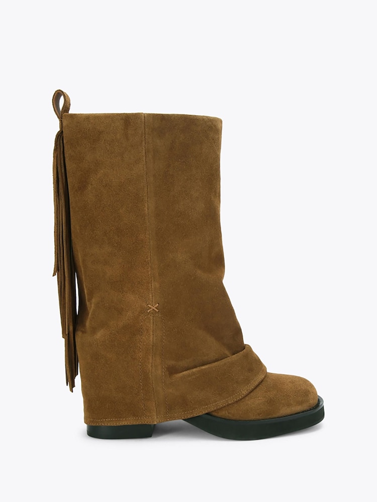 Kurt Geiger London Brown Fringe Gaiter Biker Boots - Image 1 of 4 Kurt Geiger London Brown Fringe Gaiter Biker Boots - Image 1 of 4