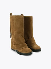 Kurt Geiger London Brown Fringe Gaiter Biker Boots - Image 2 of 4