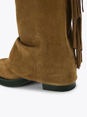 Kurt Geiger London Brown Fringe Gaiter Biker Boots - Image 4 of 4