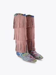 Kurt Geiger London Blue Western Fringe Pull On Boots - Image 2 of 4