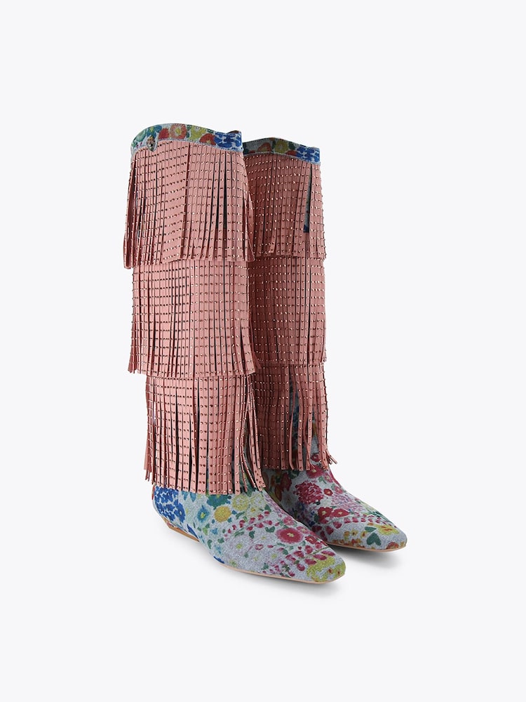 Kurt Geiger London Blue Western Fringe Pull On Boots - Image 2 of 4
