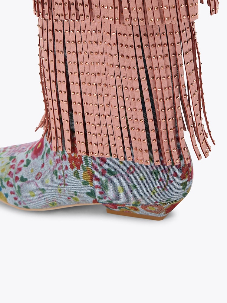 Kurt Geiger London Blue Western Fringe Pull On Boots - Image 4 of 4