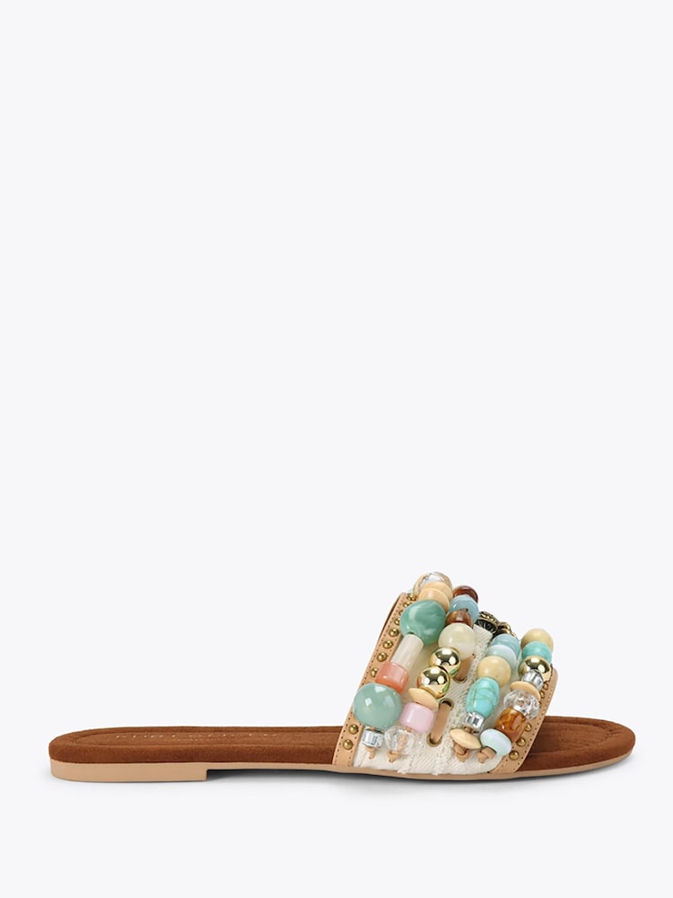 Kurt Geiger London Cream Southbank Beaded Flat Sandals - Image 1 of 4