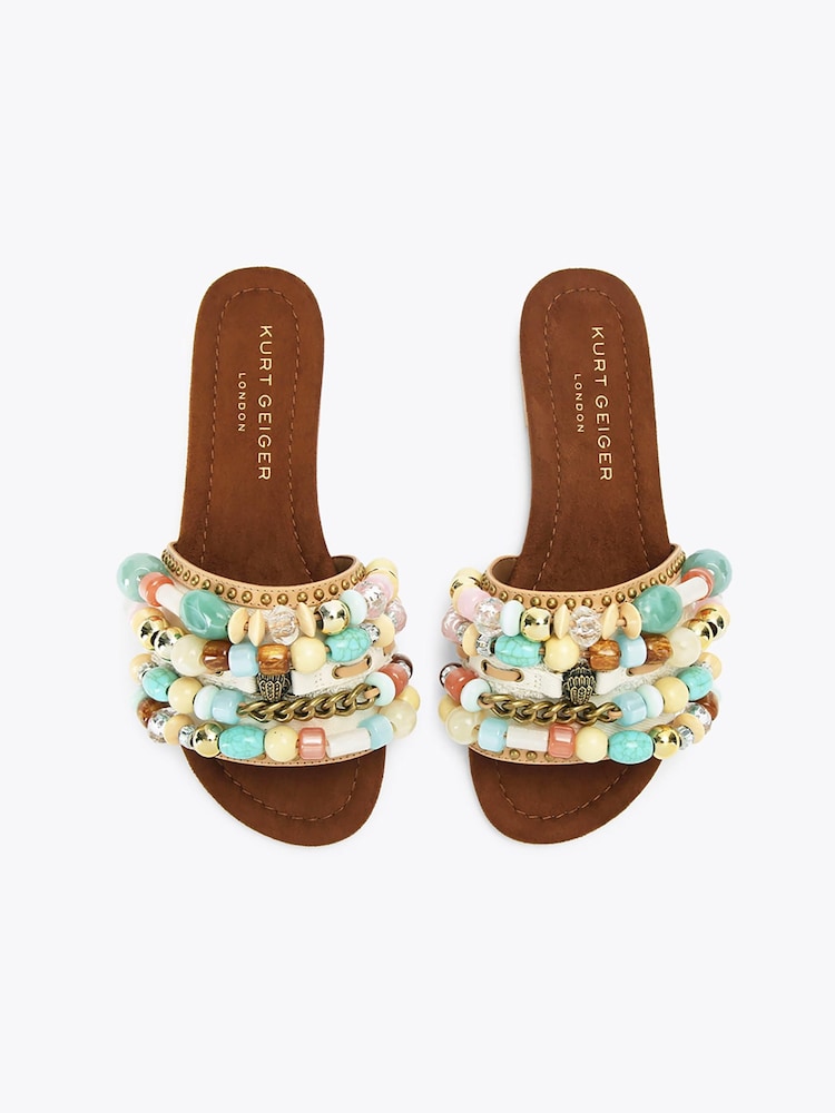 Kurt Geiger London Cream Southbank Beaded Flat Sandals - Image 2 of 4