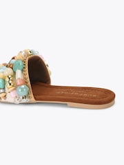 Kurt Geiger London Cream Southbank Beaded Flat Sandals - Image 3 of 4