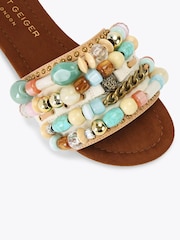 Kurt Geiger London Cream Southbank Beaded Flat Sandals - Image 4 of 4