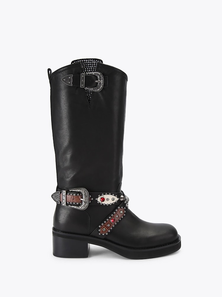 Kurt Geiger London Black Western Mid Biker Boots - Image 1 of 4 Kurt Geiger London Black Western Mid Biker Boots - Image 1 of 4