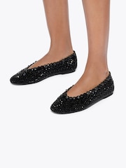 Kurt Geiger London Black Jewel Perf Ballerina Shoes - Image 2 of 5