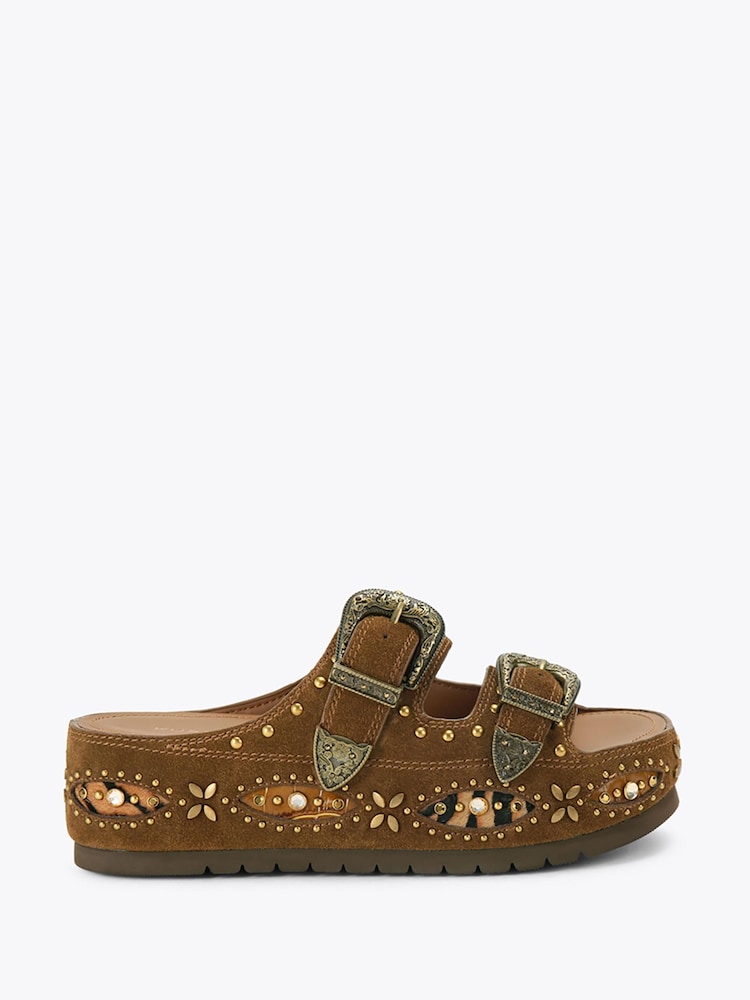 Kurt Geiger London Brown Western Buckle Platform Sandals - Image 1 of 5 Kurt Geiger London Brown Western Buckle Platform Sandals - Image 1 of 5