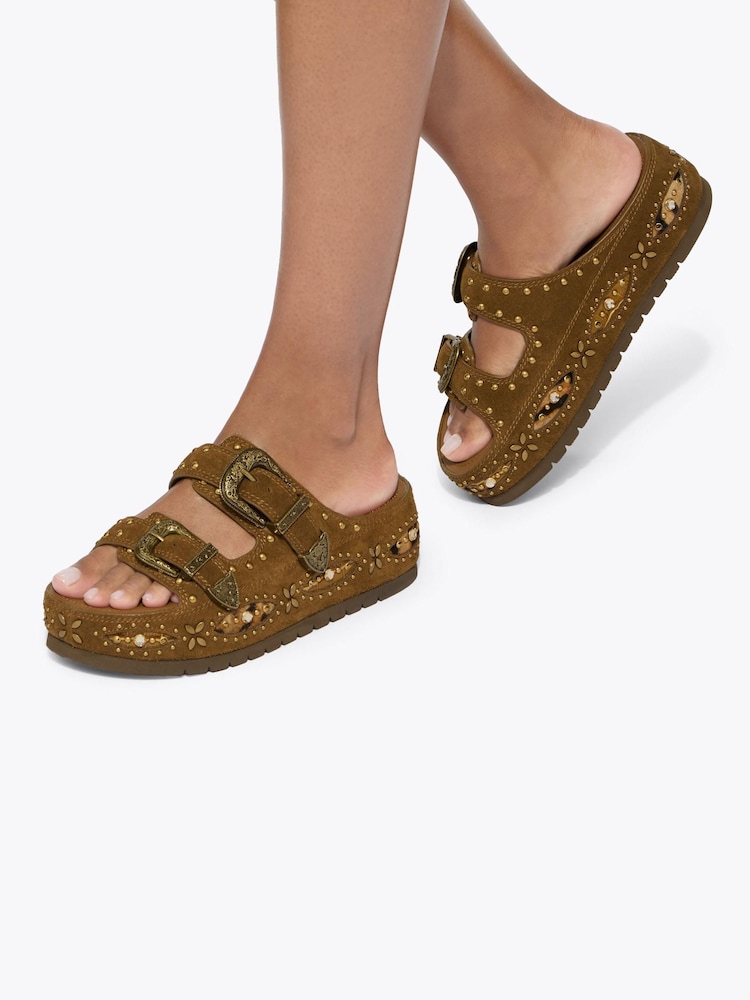 Kurt Geiger London Brown Western Buckle Platform Sandals - Image 2 of 5 Kurt Geiger London Brown Western Buckle Platform Sandals - Image 2 of 5