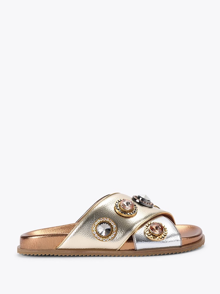 Kurt Geiger London Metallic Octavia Footbed Sandals - Image 1 of 4 Kurt Geiger London Metallic Octavia Footbed Sandals - Image 1 of 4