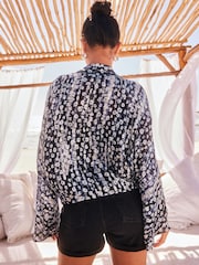 Navy Blue/Pewter Tie Front Kimono Cover-Up - Image 2 of 7
