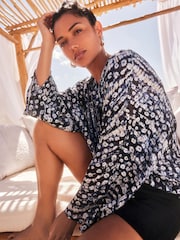 Navy Blue/Pewter Tie Front Kimono Cover-Up - Image 3 of 7