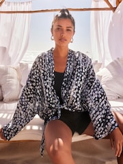 Navy Blue/Pewter Tie Front Kimono Cover-Up - Image 6 of 7
