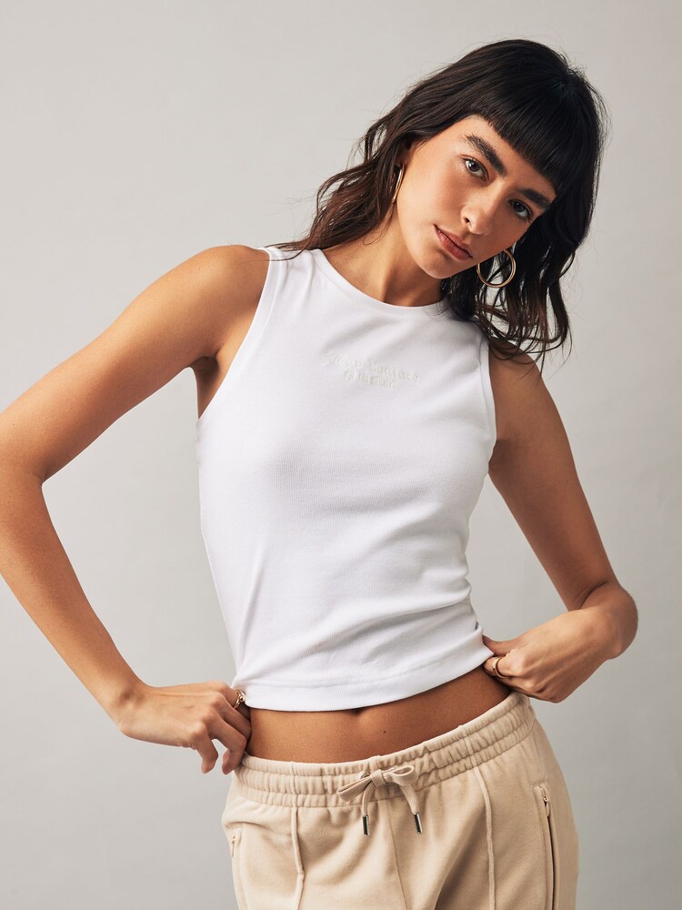 Juicy Couture Rib Jersey Racerback White Tank With Embroidery Branding - Image 1 of 4