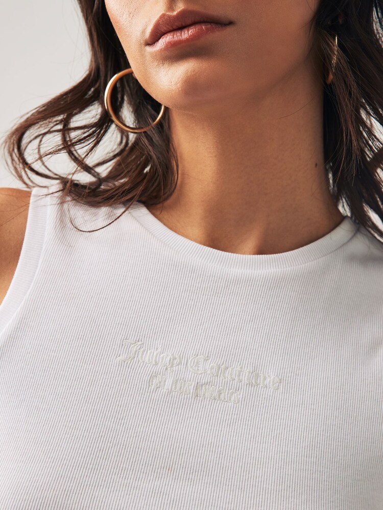Juicy Couture Rib Jersey Racerback White Tank With Embroidery Branding - Image 4 of 4