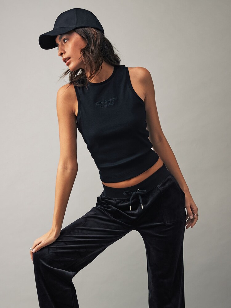 Juicy Couture Rib Jersey Racerback Black Tank With Embroidery Branding - Image 1 of 4