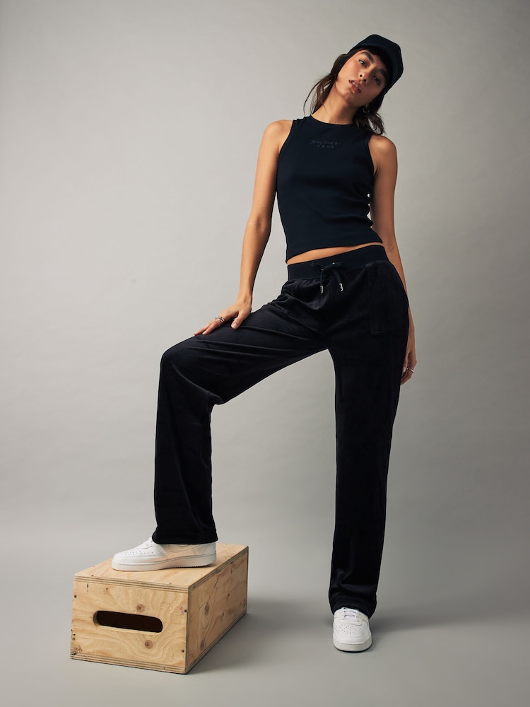 Juicy Couture Rib Jersey Racerback Black Tank With Embroidery Branding - Image 2 of 4
