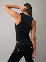 Juicy Couture Rib Jersey Racerback Black Tank With Embroidery Branding - Image 3 of 4