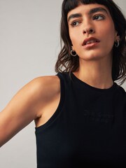 Juicy Couture Rib Jersey Racerback Black Tank With Embroidery Branding - Image 4 of 4