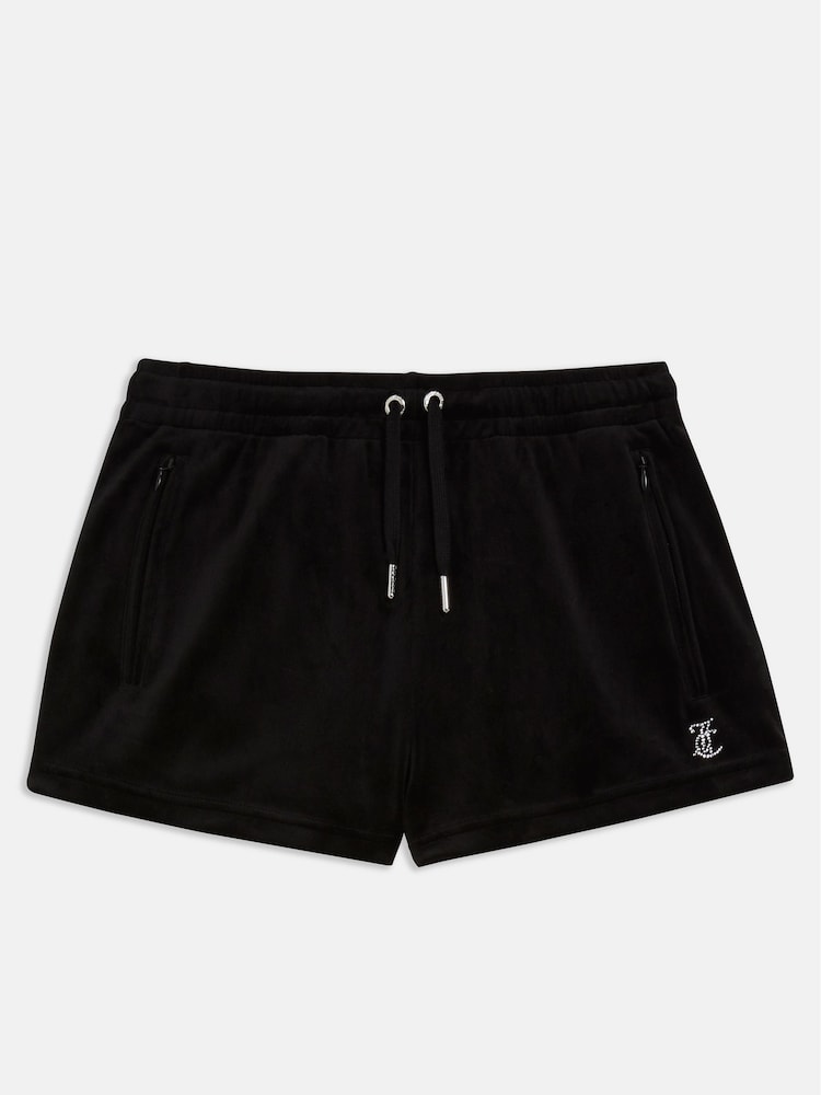 Черные велюровые шорты со стразами Juicy Couture - Изображение 1 из 6