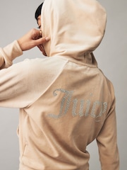 Juicy Couture Blue Velour Zip Through Hoodie With Diamante Branding - Image 3 of 4