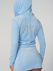 Juicy Couture Blue Velour Zip Through Hoodie With Diamante Branding - Image 5 of 12