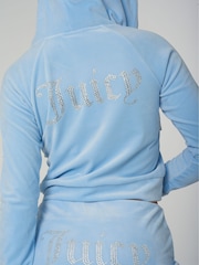 Juicy Couture Blue Velour Zip Through Hoodie With Diamante Branding - Image 6 of 12